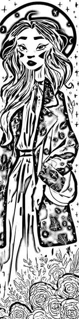 Free colorable bookmarks of a cat-like woman illustration